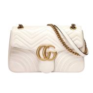 Gucci Medium Marmont Flap Shoulder Bag In Matelasse Leather White