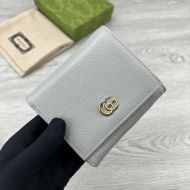 Gucci Medium Marmont Flap Wallet In Textured Leather Grey/Pink