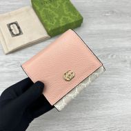 Gucci Medium Marmont Flap Wallet In Textured Leather and GG Supreme Canvas Pink/Beige