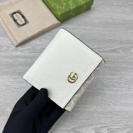 Gucci Medium Marmont Flap Wallet In Textured Leather and GG Supreme Canvas White/Beige