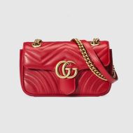 Gucci Mini Marmont Flap Shoulder Bag In Matelasse Leather Red
