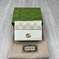 Gucci Small Marmont Compact Wallet In GG Supreme Canvas and Textured Leather Apricot/White