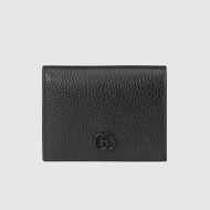 Gucci Small Marmont Compact Wallet In Textured Leather Black