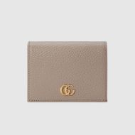 Gucci Small Marmont Compact Wallet In Textured Leather Khaki/Yellow