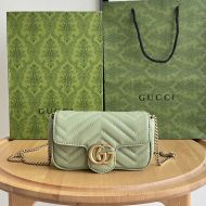 Gucci Super Mini Marmont Flap Shoulder Bag In Matelasse Leather Green