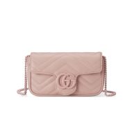 Gucci Super Mini Marmont Flap Shoulder Bag In Matelasse Leather Pink