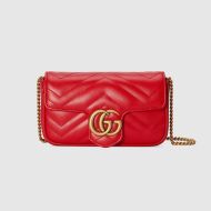 Gucci Super Mini Marmont Flap Shoulder Bag In Matelasse Leather Red