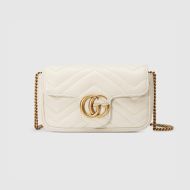 Gucci Super Mini Marmont Flap Shoulder Bag In Matelasse Leather White
