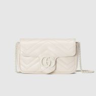 Gucci Super Mini Marmont Flap Shoulder Bag In Matelasse Leather White