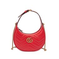 Gucci Mini Marmont Half-Moon Bag In Matelasse Leather Red