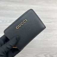 Gucci Small Travel Wallet with Logo Script In Leather Black