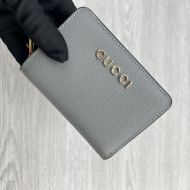 Gucci Small Travel Wallet with Logo Script In Leather Grey