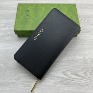 Gucci Large Zip Around Wallet with Logo Script In Leather Black
