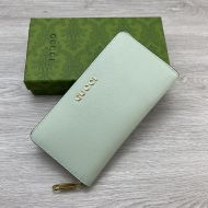 Gucci Large Zip Around Wallet with Logo Script In Leather Green