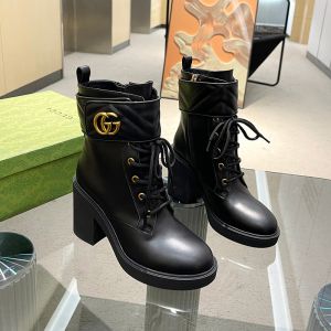 Gucci Double G Mid-Heel Boots Women Leather Black