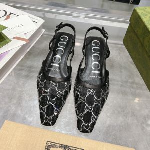 Gucci GG Crystals Slingback Ballet Flats Women Mesh Black