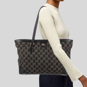 Gucci Medium Ophidia Tote In GG Supreme Denim Black