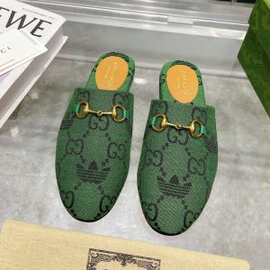 Adidas X Gucci Horsebit Slides Women GG Supreme Canvas Green