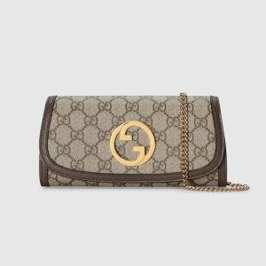 Gucci Large Blondie Continental Chain Wallet In GG Supreme Canvas Beige/Brown