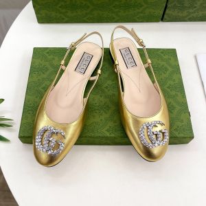 Gucci Double G Crystals Slingback Ballet Flats Women Leather Gold