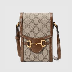 Gucci Mini Horsebit 1955 Smart Phone Case In GG Supreme Canvas Beige/Brown