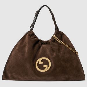 Gucci Large Blondie Tote In Suede 747372 Brown