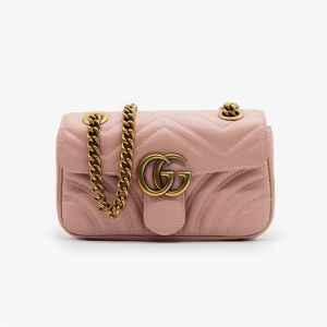 Gucci Mini Marmont Flap Shoulder Bag In Matelasse Leather 446744 Nude