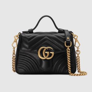 Gucci Mini Marmont Top Handle Bag In Matelasse Leather Black