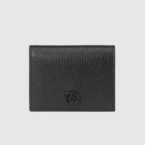 Gucci Small Marmont Compact Wallet In Textured Leather Black