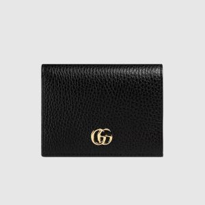 Gucci Small Marmont Compact Wallet In Textured Leather Black