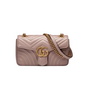 Gucci Small Marmont Flap Shoulder Bag In Matelasse Leather 443497 Nude