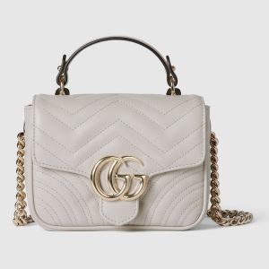 Gucci Mini Marmont Top Handle Bag In Quilted Leather 811238 White