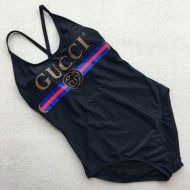 Gucci Crisscross Swimsuit with Gucci Interlocking G Web Stripe Women Lycra Black/Navy Blue