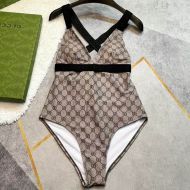 Gucci Crisscross Swimsuit Women GG Supreme Logo Lycra Beige