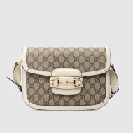 Gucci Small Horsebit 1955 Shoulder Bag In GG Supreme Canvas Beige/White