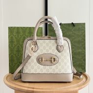 Gucci Small Horsebit 1955 Top Handle Bag In GG Supreme Canvas Apricot