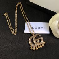 Gucci Interlocking GG Crystals Pendant Necklace In Rose Gold