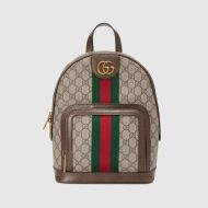 Gucci Small Ophidia Stripe Backpack In GG Supreme Canvas Beige/Brown