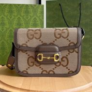 Gucci Small Horsebit 1955 Shoulder Bag In Jumbo GG Canvas Brown