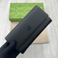 Gucci Large Marmont Continental Wallet In Textured Leather Black