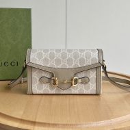 Gucci Mini Horsebit 1955 Crossbody Bag In GG Supreme Canvas Apricot