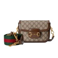 Gucci Mini Horsebit 1955 Shoulder Bag with Web Strap In GG Supreme Canvas Beige/Brown