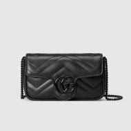 Gucci Super Mini Marmont Flap Shoulder Bag In Matelasse Leather Nude