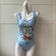 Gucci Swimsuit with Interlocking G Bird Tiger Floral Women Lycra Sky Blue